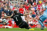 thumbnail: Manchester City's Sergio Aguero (R) scores a goal against Arsenal