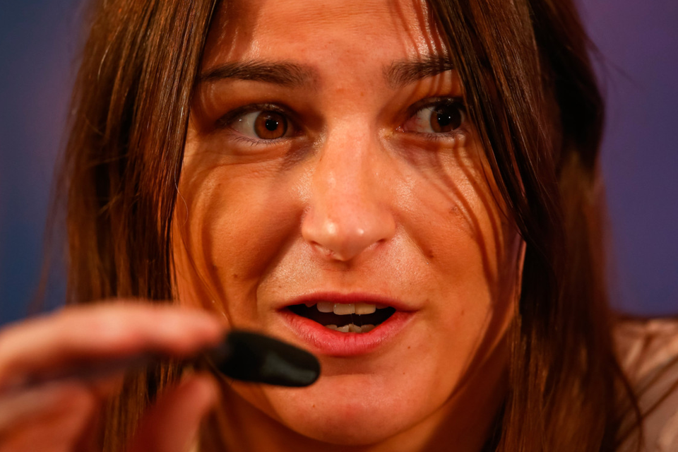 Katie Taylor at yesterday’s press conference in Manchester. Photo: Sportsfile