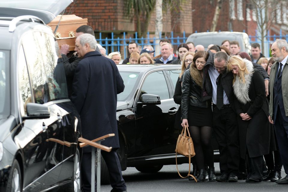 Distraught family and friends at the funeral of Karl Robertson at St Luke’s Church