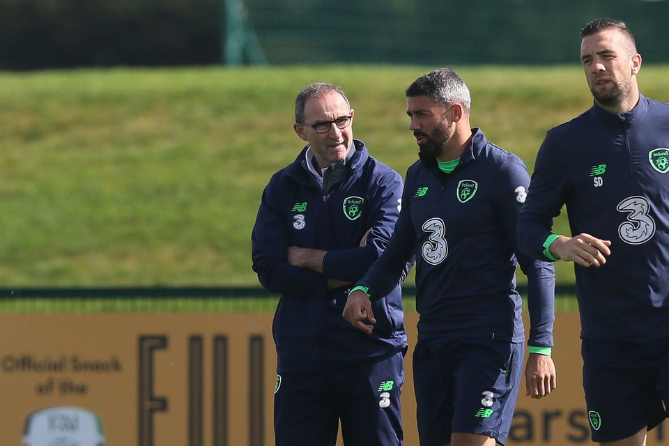 Jon Walters, centre, has not been ruled out of the Republic of Ireland's World Cup play-off next month, despite a knee injury