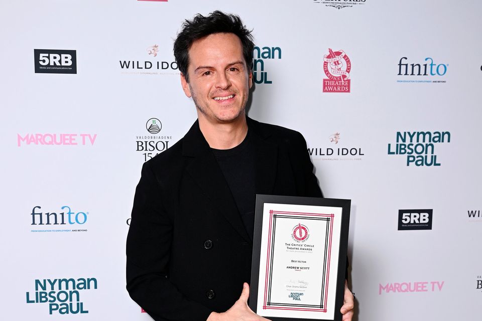 Andrew Scott with his Best Actor award at the UK Critics' Circle Theatre Awards in London. Photo: Getty