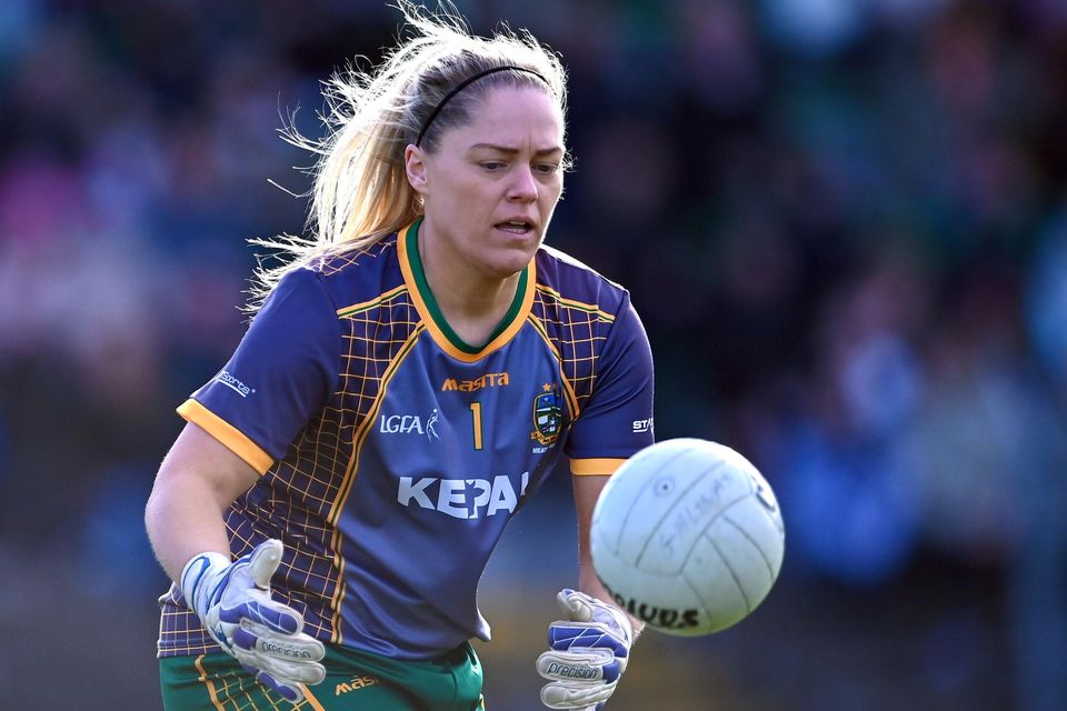 Three times All-Star Monica McGuirk, from Duleek-Bellewstown, was on the bench with young Navan O’Mahony’s ’keeper Robyn Murray taking over in goals for her first outing at this level. Picture: Sportsfile