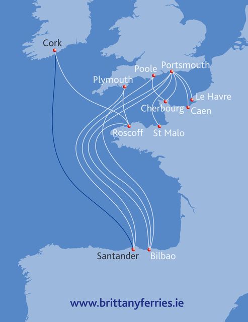 Cork to Santander map (Courtesy of Brittany Ferries)
