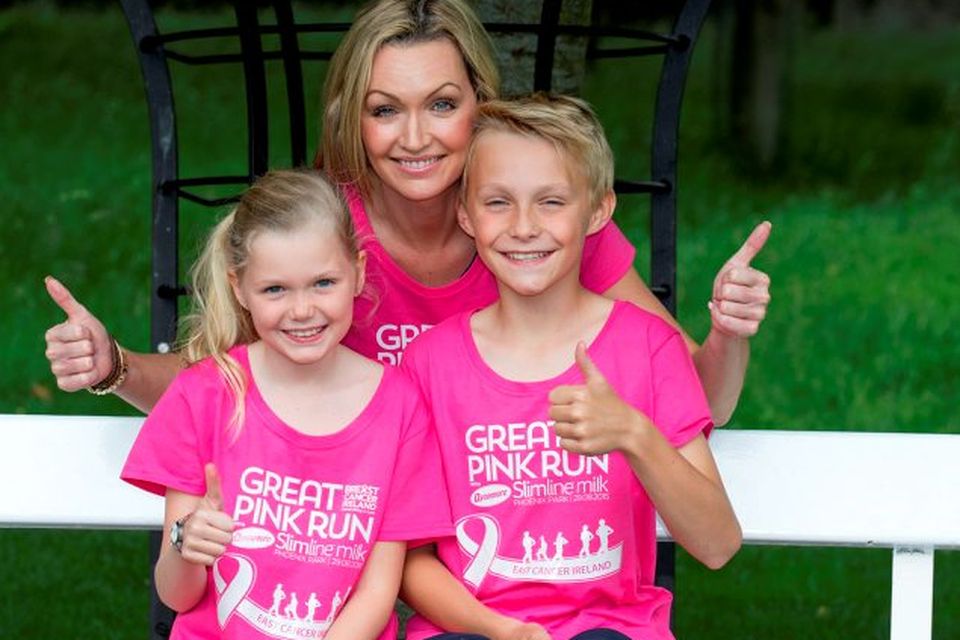 Vivienne Connolly with her son Ben age 11 and daughter Katie age 8 in the Phoenix Park getting ready for the Great Pick Run for Breast Cancer Ireland which takes place on August 29th.  Picture: Arthur Carron