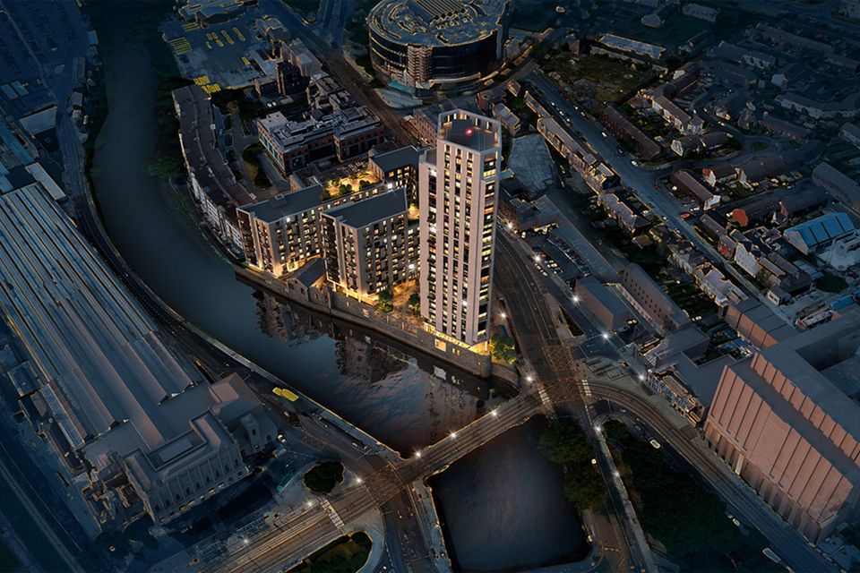 Scale: An architect’s rendering of the proposed 29-storey tower at Parkgate Street