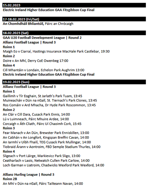 2023 Allianz Football League Fixtures.