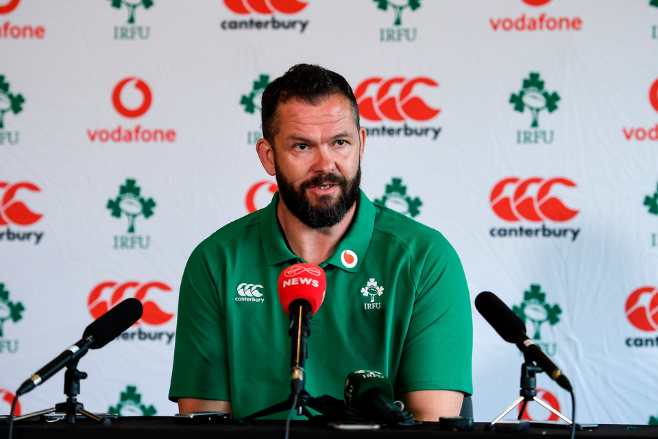 28 January 2020; Head coach Andy Farrell during an Ireland Rugby press conference at The Campus in Quinta da Lago, Portugal. Photo by Brendan Moran/Sportsfile