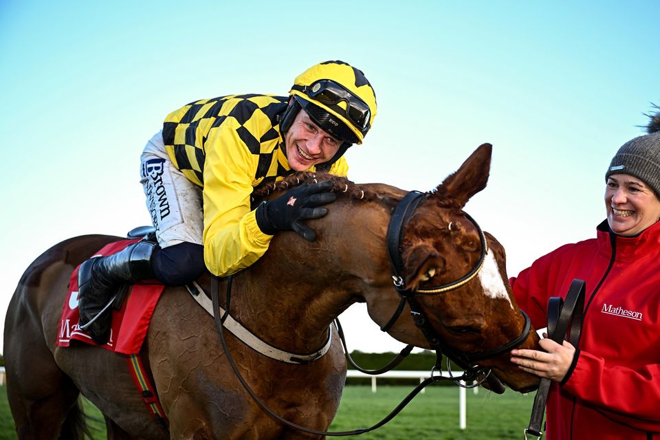 Paul Townend celebrates on State Man after winning the Matheson Hurdle.