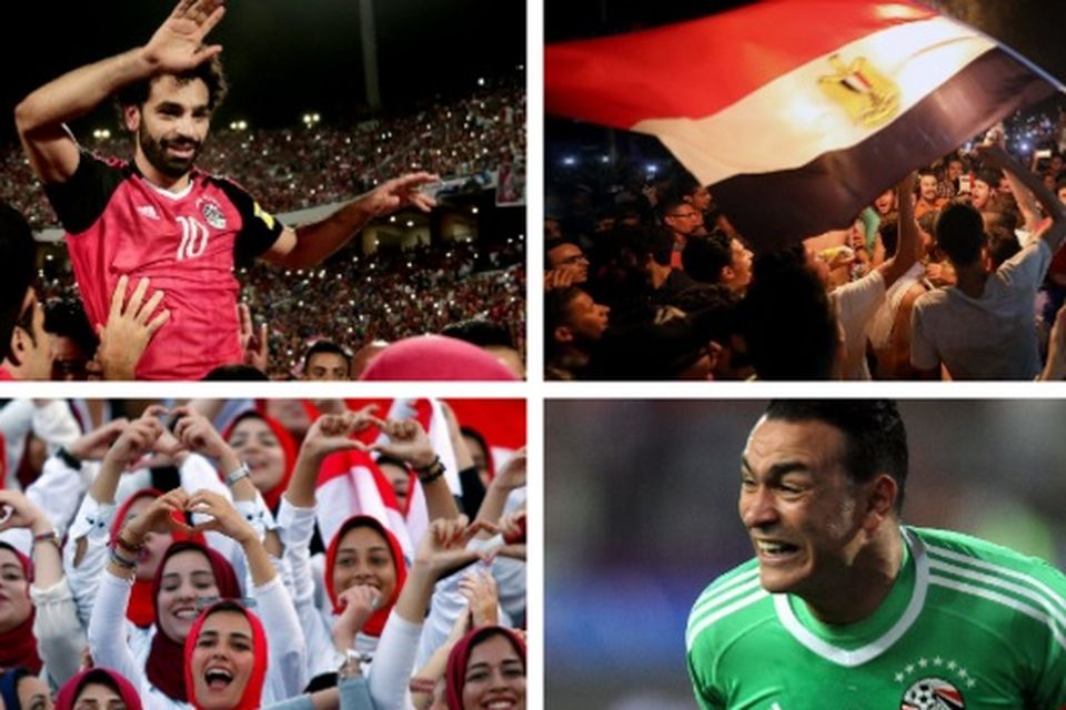 Mohamed Salah (top left) scored twice on Sunday to secure Egypt's place in next summer's finals where goalkeeper Essam El Hadary (bottom right) could become to oldest ever player at a World Cup CREDIT: REUTERS / GETTY IMAGES / AP