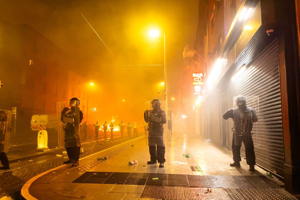 Gardaí in riot gear on the streets of Dublin last week. Photo: Mark Condren