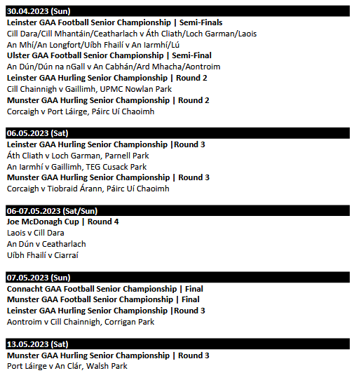 GAA announces 2023 fixture schedule for all competitions with later dates  for All-Ireland finals