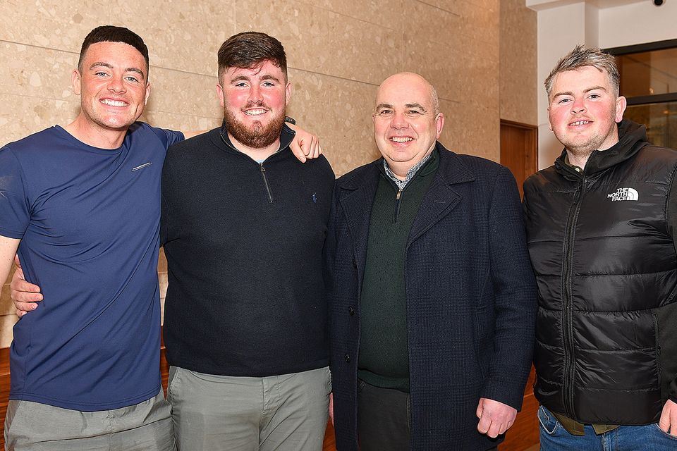 Andrew Keenan, Eoin Murphy and Caolan Rafferty with John Laverty (sponsor) at the fundraiser held in the Crowne Plaza in aid of the North Louth Hospice and Do It for Dickie. Photo: Ken Finegan/www.newspics.ie