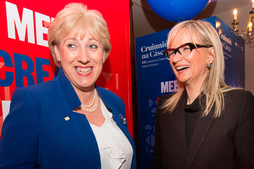 Big losses: Arts Minister Heather Humphreys, left, and RTE Director General Dee Forbes arrive at the launch of RTE's Cruinniu na Casca at Dublin Castle last Thursday Photo: Tony Gavin