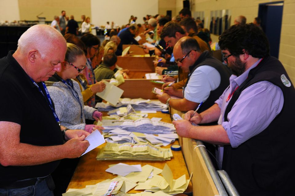 Ballot papers been sorted at the Count Centre in St Josephs on Saturday. Pic: Jim Campbell