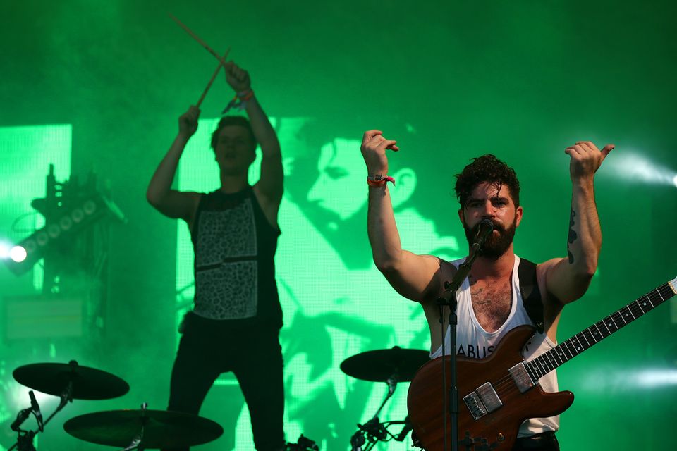 Yannis Philippakis of Foals on the Pyramid Stage at Glastonbury 2016 (Yui Mok/PA)