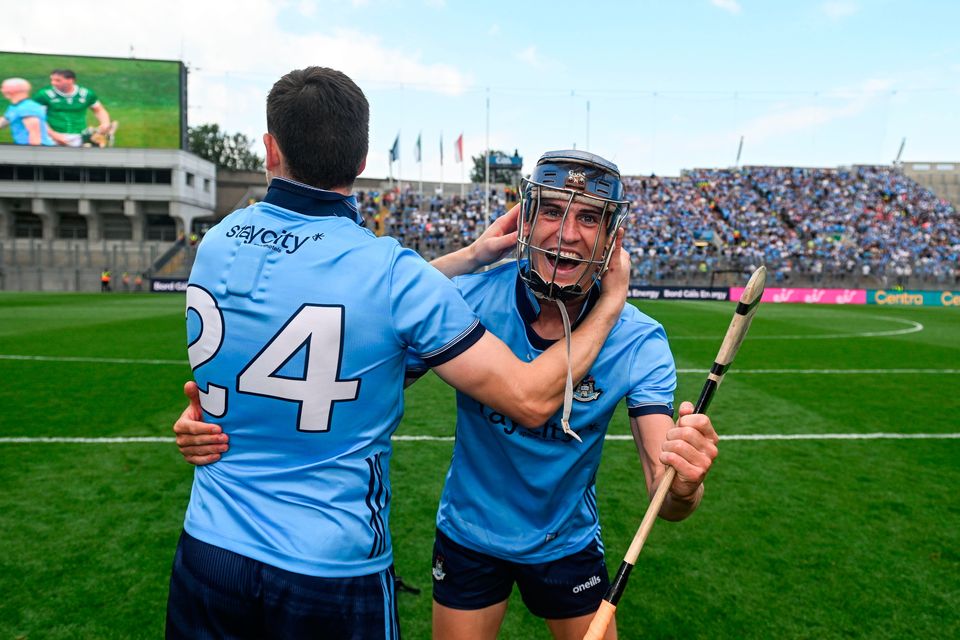 James Madden, left, and Brian Hayes of Dublin celebrate after the All-Ireland SHC quarter-final win over Limerick at Croke Park in Dublin. Photo: Daire Brennan/Sportsfile