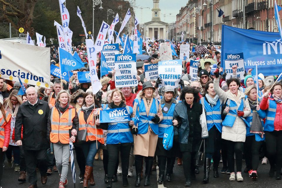Nurses pictured during the rally at Merrion Square, in support of Nurses and Midwives pay. Picture Credit: Frank McGrath