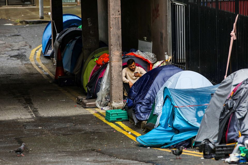 Row of tents with migrants living in them. Photo: Getty