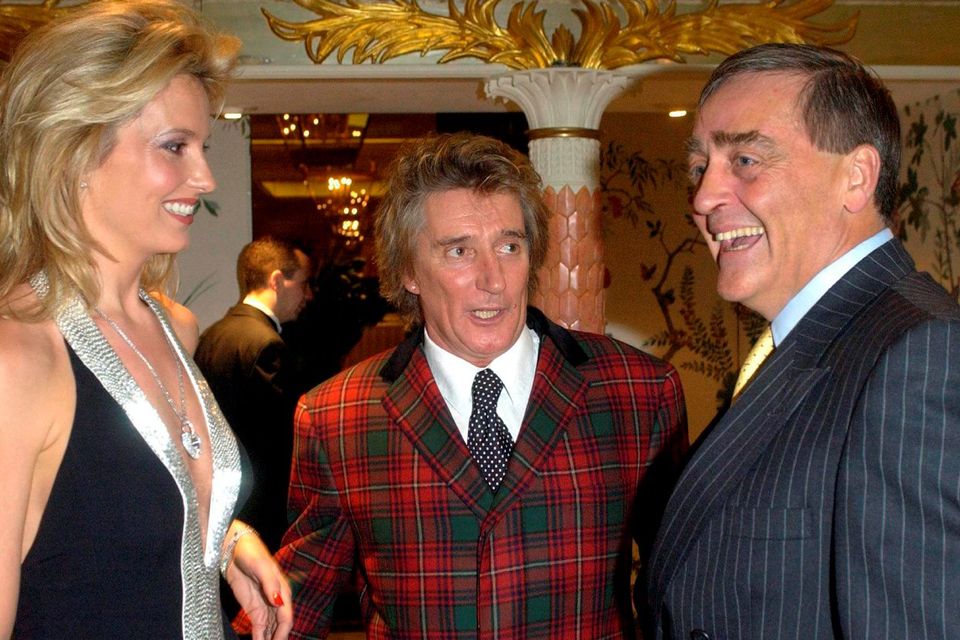 Duke Special: Penny Lancaster and Rod Stewart meeting the Duke of Westminster at the Royal National Institute of the Blind gala dinner at the Dorchester Hotel, London. Photo: Myung Jung Kim/PA Wire