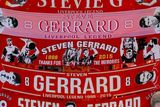 thumbnail: Merchandise on sale, with Steven Gerrard as the main selling point, before the Barclays Premier League match at Anfield, Liverpool. 
Peter Byrne/PA Wire.