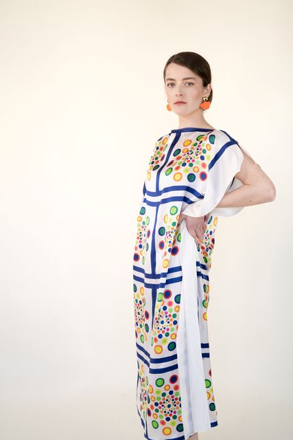Patirick Scott silk kaftan dress, €1,200, from Stable of Ireland