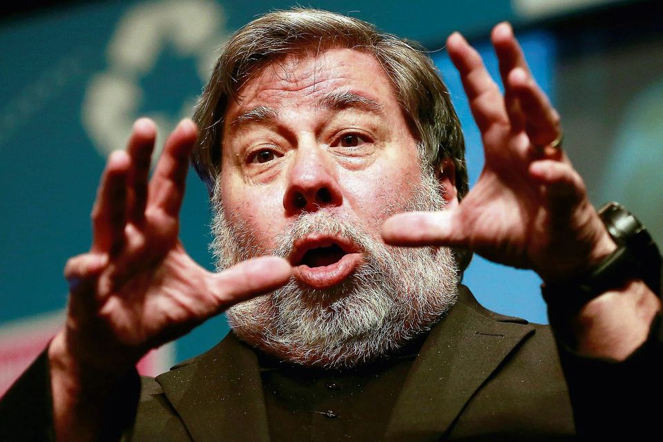 Apple co-founder Steve Wozniak reacts during his talk at the EBN Congress, one of Europe's largest business events which is being held in Derry, in Northern Ireland, May 30, 2013