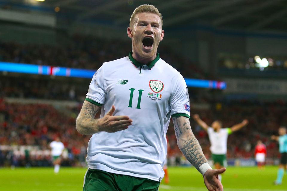 James McClean celebrates scoring Ireland's winner against Wales. Photo: PA
