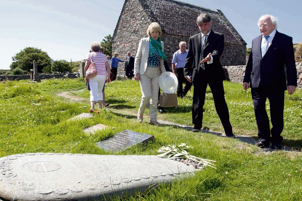 RESPECTS: President Higgins visits the grave of Labour leader John Smith