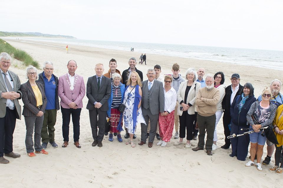 Ambassade De France En Irelande Vincent Guérend pictured with the group who attended The Wexford Normandy Cultural Association's Commemoration of D-Day at Ballinesker Beach on Saturday. Pic: Jim Campbell