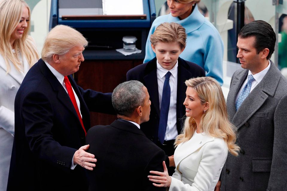 Former U.S. President Barack Obama speaks with Ivanka Trump and other members of the family of U.S. President Donald Trump during inauguration ceremonies swearing in Trump as the 45th president of the United States on the West front of the U.S. Capitol in Washington, U.S., January 20, 2017. REUTERS/Brian Snyder