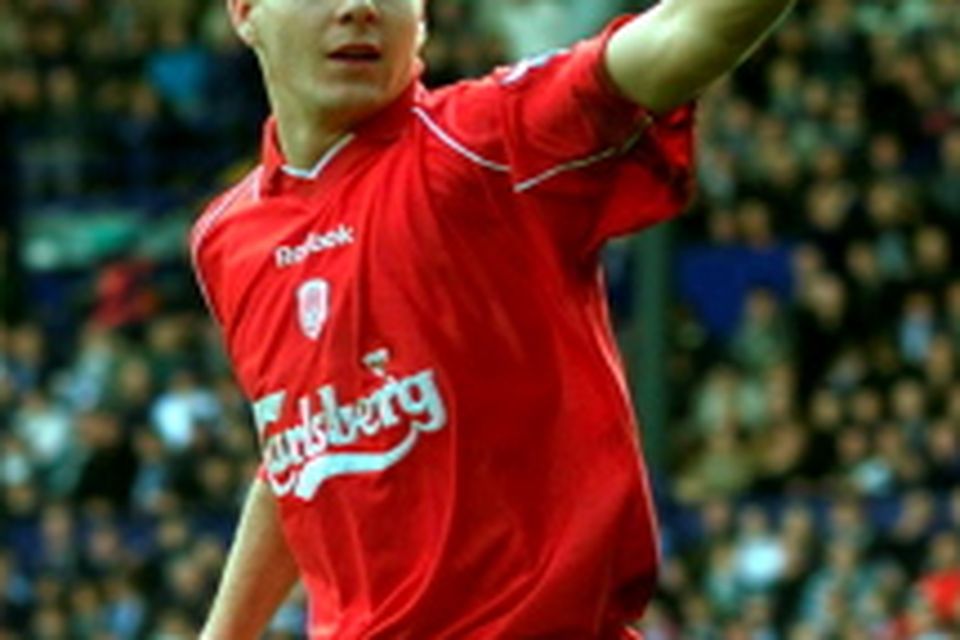 File photo dated 11-03-2001 of  Liverpools Steven Gerrard celebrates scoring his goal against Tranmere during AXA FA Cup sixth round match at Prenton Park, Tranmere.  PRESS ASSOCIATION Photo. Issue date: Friday May 15, 2015. Steven Gerrard season by season. See PA story SOCCER Season by Season. Photo credit should read David Davies/PA Wire.
