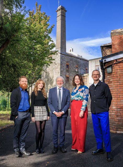 Ciaran Mullumby and Laura Carroll, Islanders Architects, Minister of State Malcolm Noonan, Dr Dervla MacManus, Postdoctoral Research Fellow at University College Dublin, and Emmett Scanlon, Director of the Irish Architecture Foundation, are in Kilmainham Mills to launch Open House Dublin