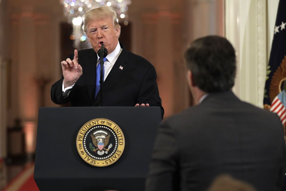 President Donald Trump speaks with CNN White House correspondent Jim Acosta (AP Photo/Evan Vucci)