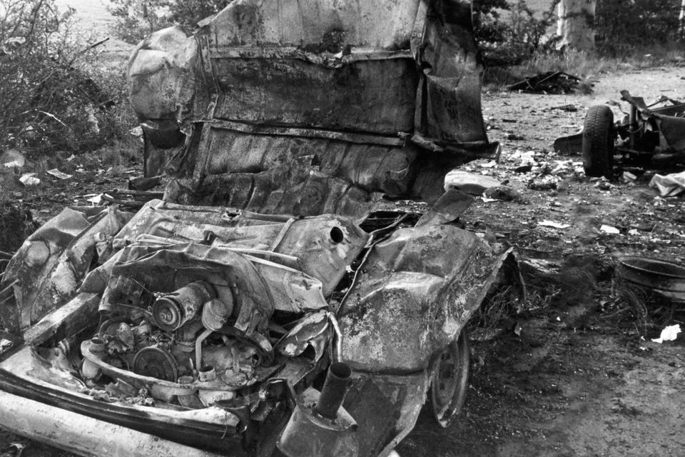 The remains of the minibus blown up during the Miami Showband Massacre
