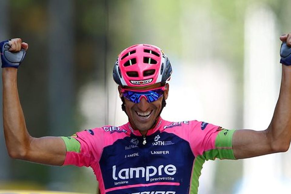 Lampre-Merida rider Ruben Plaza Molina of Spain celebrates as he crosses the finish line to win the 201-km (124 miles) 16th stage of the 102nd Tour de France cycling race from  Bourg-de-Peage to Gap, France, July 20, 2015