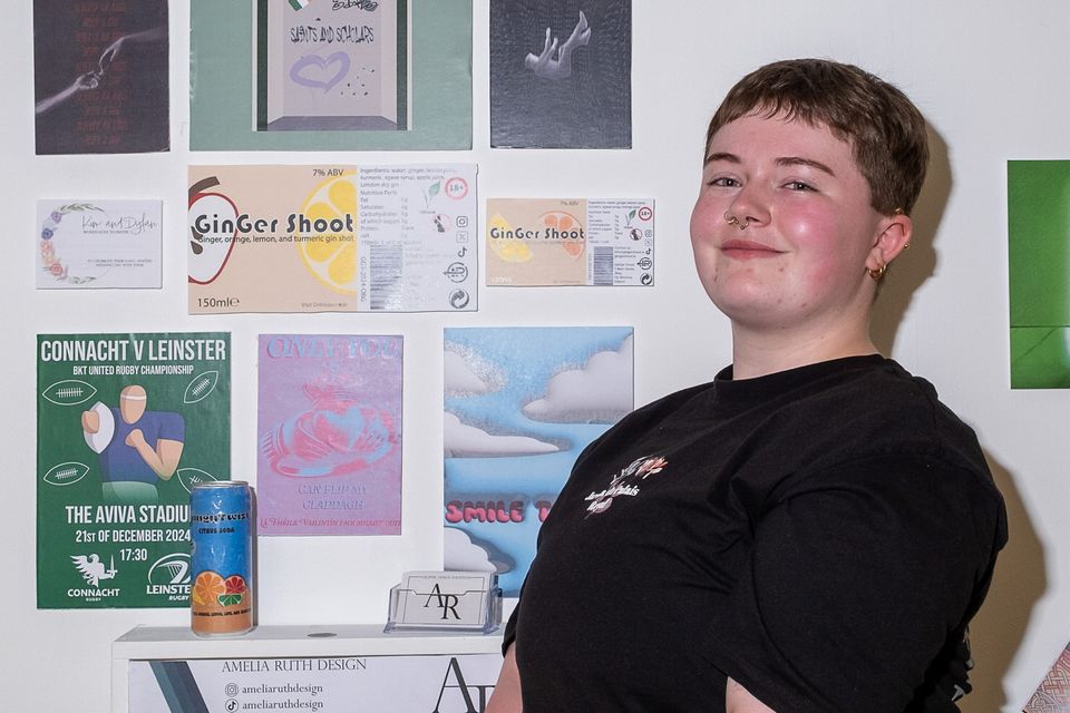 Amelia Byrne with her work.