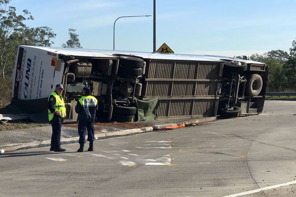 The scene of a bus crash in the NSW Hunter Valley, Australia, June 12, 2023. AAP Image/Darren Pateman via REUTERS