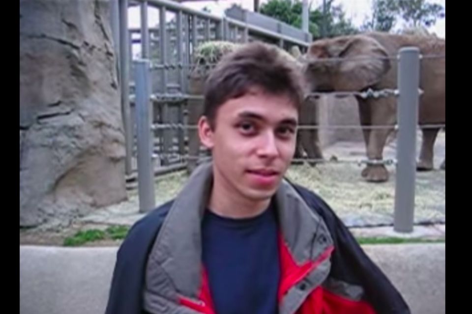 Jawed Karim in the very first YouTube video, 'Me at the Zoo'.
