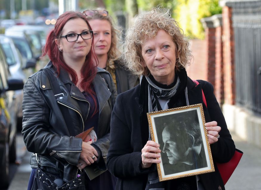 11/10/'19  Ulick O'Connor's niece, Mary Buckley, right and great nieces, Jenni Kilgallon and Laura Kilgallon pictured this morning at the Church of the Three Patrons, Rathgar Road, Dublin at the funeral of writer, historian and critic, Ulick O'Connor. Photo: Colin Keegan, Collins Dublin
