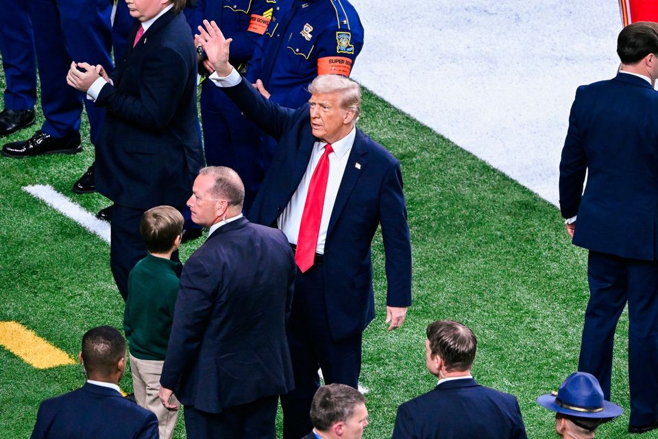 President Donald Trump at The Caesars Superdome, New Orleans, ahead of Bowl LIX. Picture date: Sunday February 9, 2025. PA Photo. See PA Story GRIDIRON Super Bowl. PA Wire.