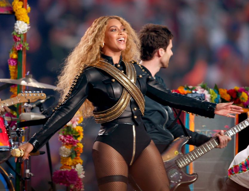 On stage: Beyonce performs live at half-time in the Super Bowl