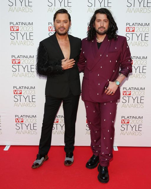 Brian Dowling and Arthur Gourounlian at the Platinum VIP Style Awards 2023 at the The Dublin Royal Convention Centre. Photo: Brian McEvoy