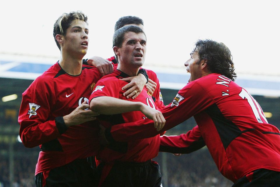 Roy Keane with Ruud Van Nistelrooy and Cristiano Ronaldo