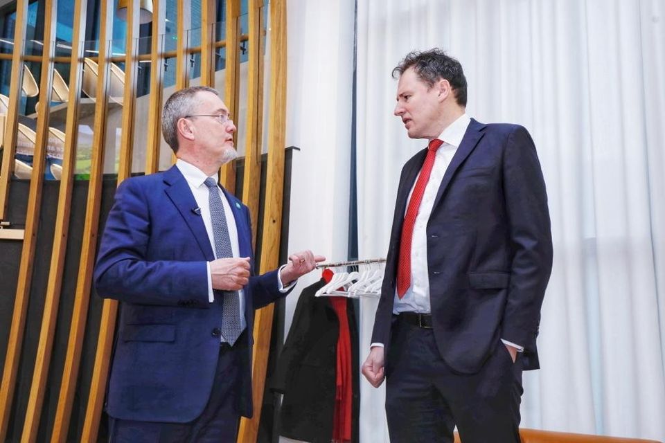 Bord Bia CEO Jim O’Toole, seen here talking with Agriculture Minister Charlie McConalogue, delivered the Project Connect proposal