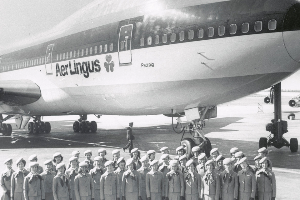 The Aer Lingus 747 that carried Pope John Paul II is shown with airline hostesses in a September 1979 file photo. Photo: Getty