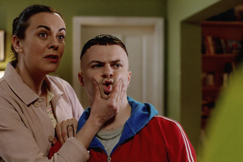 Hilary Rose and Alex Murphy mug it in The Young Offenders. Photo: BBC/Vico Films