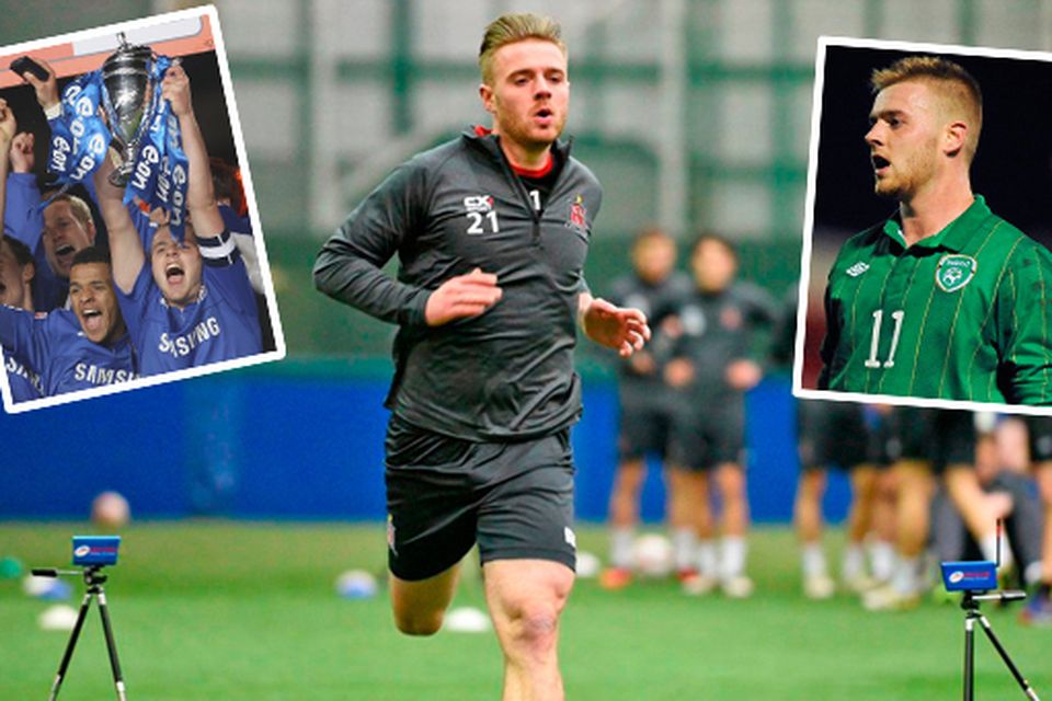 Conor Clifford training with Dundalk, lifts the Youth Cup with Chelsea (inset left) and (right) in action for Ireland