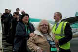 thumbnail: 09/08/2015 An Taoiseach Enda Kenny welcoming passengers on the Aer Lingus flight carrying pilgrims from New York to Knock Shrine landing in Ireland West Airort Knock. Photo : Keith Heneghan / Phocus