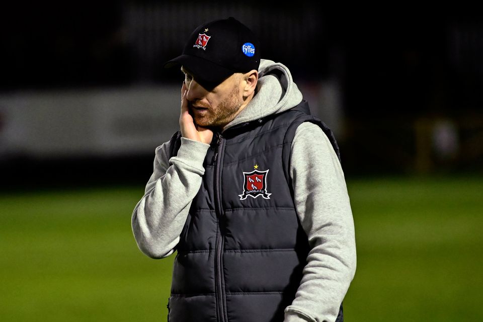 Dundalk head coach Stephen O'Donnell leaves the pitch after his side's defeat in the SSE Airtricity Premier Division to St Patrick's Athletic and Dundalk at Richmond Park in Dublin. Photo by Piaras Ó Mídheach/Sportsfile