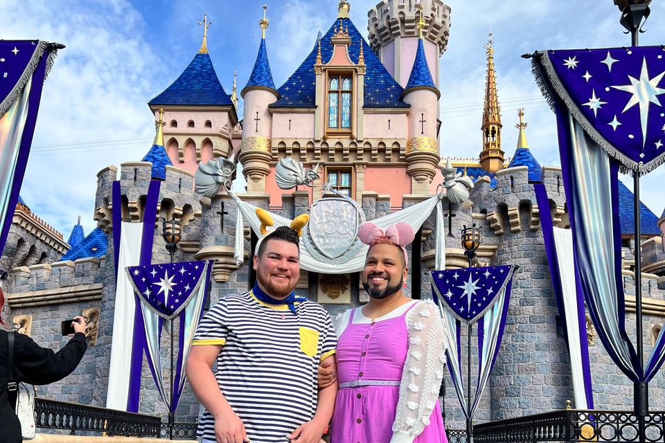 John-Pail Calvo and Uriel Diaz as Donald and Daisy Duck at Disneyland in February. The married couple loves to "DisneyBound" or wear outfits inspired by Disney characters. Family photo.